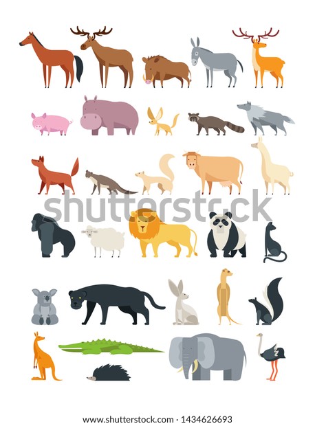 Cute Cartoon Animals Forest Savannah Farm Stock Illustration 1434626693 ...