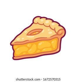 Cute Cartoon Apple Pie Drawing. Hand Drawn Slice Of Traditional American Fruit Pie. Isolated Clip Art Illustration.