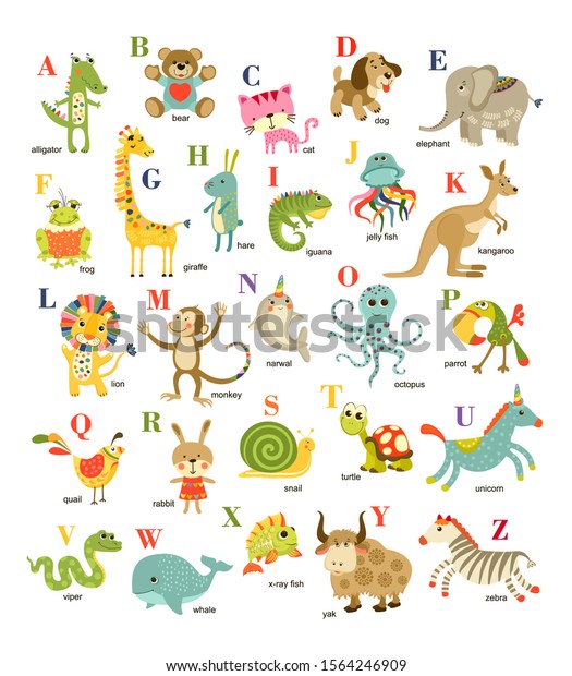 Cute Cartoon Baby Animals Alphabet On Stock Illustration 1564246909 ...