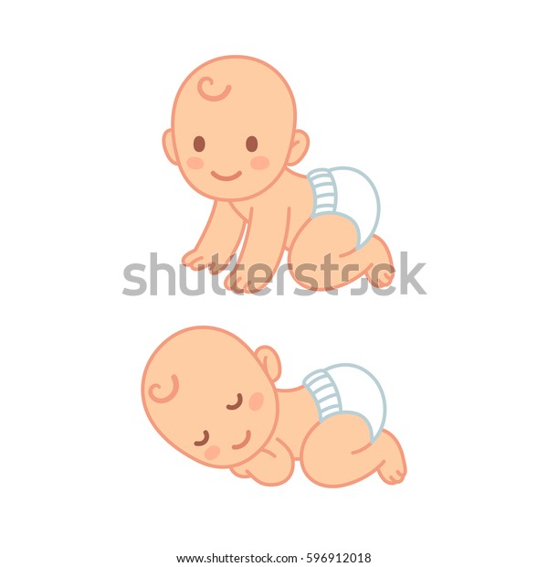 おむつの中に眠りについて這いずるの可愛い漫画の赤ちゃん 新生児イラストセット のイラスト素材