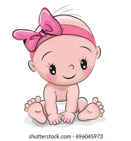 Cute Cartoon Baby Girl Isolated On A White Background