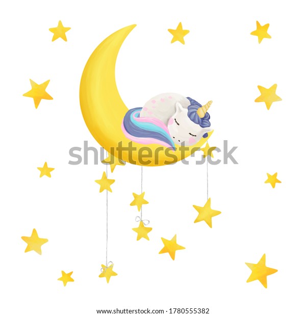 Joli Dessin Anime Bebe Licorne Sur Illustration De Stock