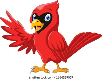Cute cartoon beautiful cardinal bird waving