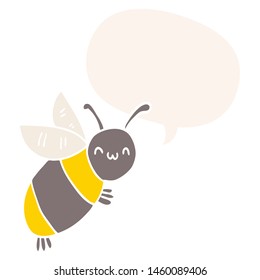 cute cartoon bee with speech bubble in retro style