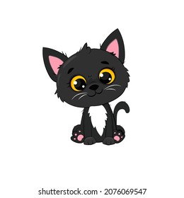 Cute Cartoon Black Kitten White Background Stock Illustration ...