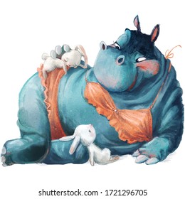 Cute Cartoon Blue Hippo Girl Bikini Stock Illustration 1721296705 ...