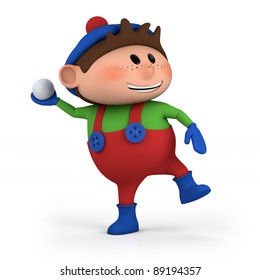 Cute Cartoon Boy Throwing Snowball - High Quality 3d Illustration