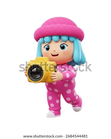 Cute Cartoon Character with Camera Capturing Memories and Joyful Moments
