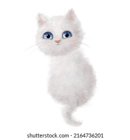 Cute Cartoon Characters Little White Cat Stock Illustration 2164736201 ...