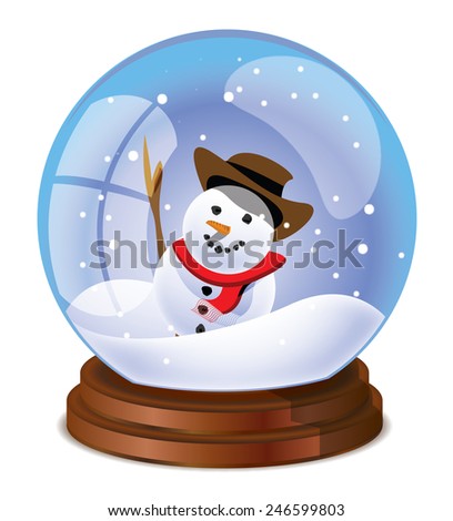 A Cute Cartoon Christmas Snow Globe With A White Snowman Inside A Cute Cartoon Christmas Snow Globe With A White Snowman Inside