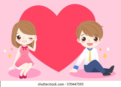 Cute Cartoon Couple Heart Smile Happily Stock Illustration 570447595 ...