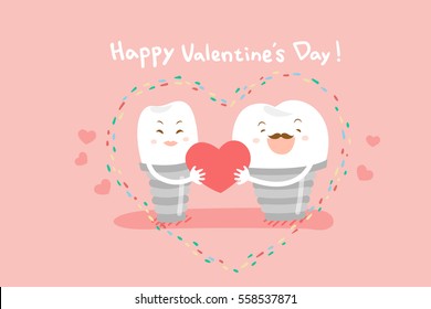 cute cartoon dental implants with valentines day