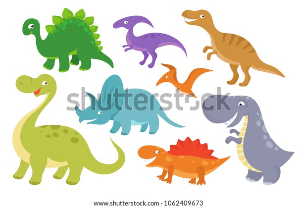 Cute Cartoon Dinosaurs Clip Art Funny Stock Illustration 1062409673 ...