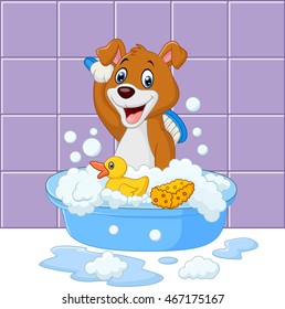 Cute Cartoon Dog Having Bath