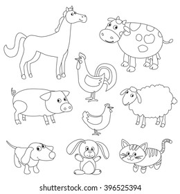 Cute Cartoon Farm Animals Birds Coloring Stock Illustration 396525394 ...