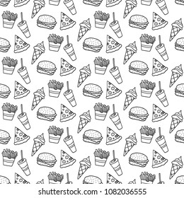 Cute Cartoon Fast Food Pattern Hand Stock Illustration 1082036555 ...