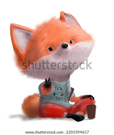 Cute cartoon fox character with coffee cup
