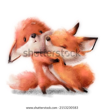 Cute cartoon fox couple embracing