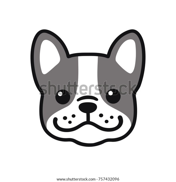 かわいい漫画のフランスのブルドッグの顔描き 愛らしい小さな犬のポートレート 簡単なイラスト モダンなアイコンまたはロゴ のイラスト素材