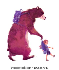 cute cartoon friends - boy and bear