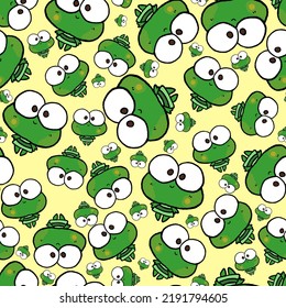 Cute cartoon frogs sitting water lily and flies seamless pattern illustration for wrap paper  invitation  greeting card 