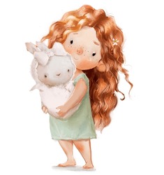 Cute Cartoon Girl Characterwith Red Hairs And Rabbit In Her Hands