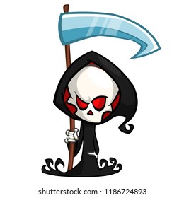 Cute Cartoon Grim Reaper With ScytheCute. Halloween Skeleton Death Character