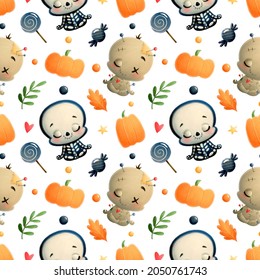 Cute cartoon halloween seamless pattern