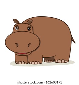 Cute cartoon hippo on isolated white background