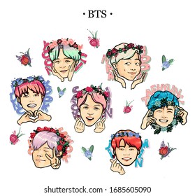 Cute Cartoon Idol Boys Bts Stickers. Seoul, South Korean OPPA Pop Fan. For Greeting Card, T-shirt, Tag, Sticker, Tag, Bag For Printing, Keychain.