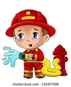 Cute cartoon illustration of a fireman