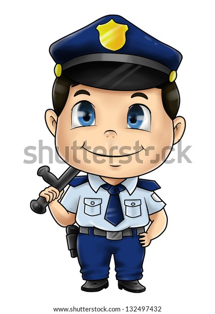 Cute Cartoon Illustration Policeman Stock Illustration 132497432