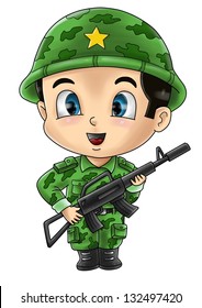 Cute cartoon illustration of a soldier