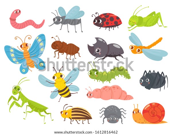 Cute Cartoon Insects Funny Caterpillar Butterfly Stock Illustration ...