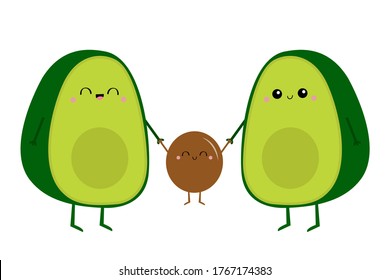 Cute Caricatura Kawaii Aguacate Feliz Familia Vector De Stock Libre De Regalias