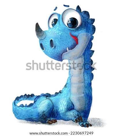 Cute cartoon little blue dragon character