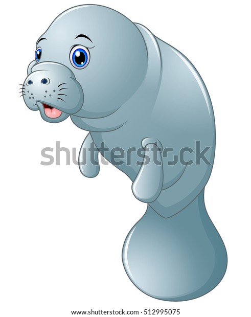 Cute Cartoon Manatee On White Background のイラスト素材