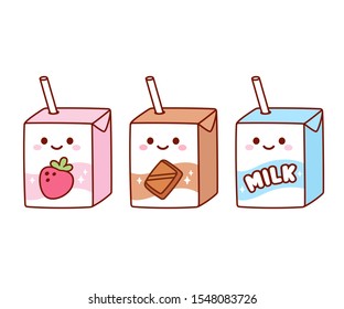 Cute Cartoon Milk Box Characters Strawberry Stock Vector (Royalty Free ...