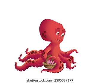 cute cartoon Mom octopus