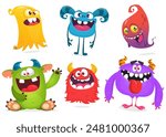 Cute cartoon Monsters. Set of cartoon monsters: ghost, goblin, bigfoot yeti, troll, dragon and alien . Halloween design.