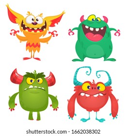 Cute Cartoon Monsters. Set Of Cartoon Monsters: Goblin Or Troll, Monster And Alien . Halloween Design