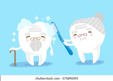 cute cartoon old tooth couple with tooth brush - Powered by Shutterstock