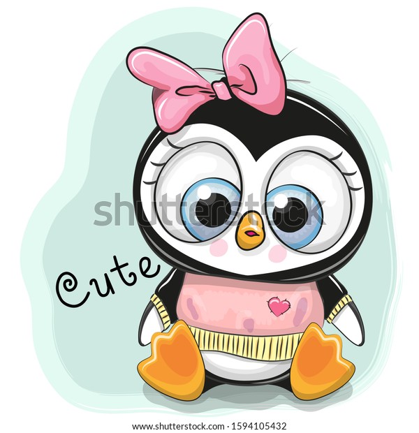 Cute Cartoon Penguin Girl On A Blue Background 7755