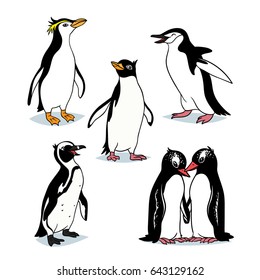 Set Different Penguins Outlines Vector Illustration Stock Vector ...