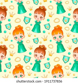 Cute Cartoon Princess Seamless Pattern