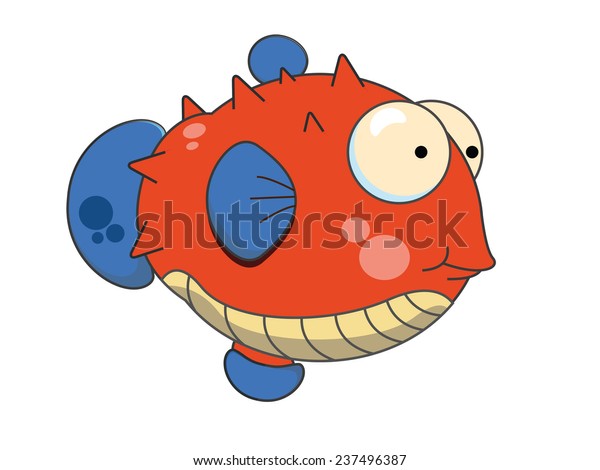 Cute Cartoon Puffer Fish Funny Japanese Stock Illustration 237496387