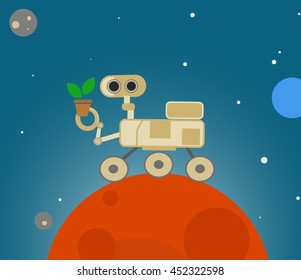 Cute Cartoon Rover Exploring Mars.