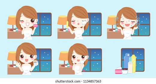 Beauty Cartoon Skin Care Woman Wash Stock Illustration 711134068