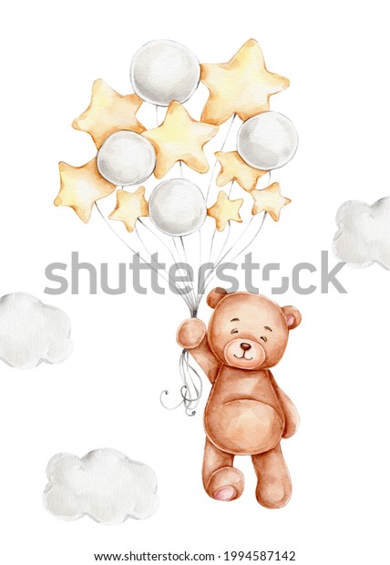 teddy bear drawing with balloons