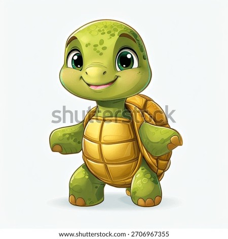 A cute cartoon turtle standing with a friendly smile, vector on white background.